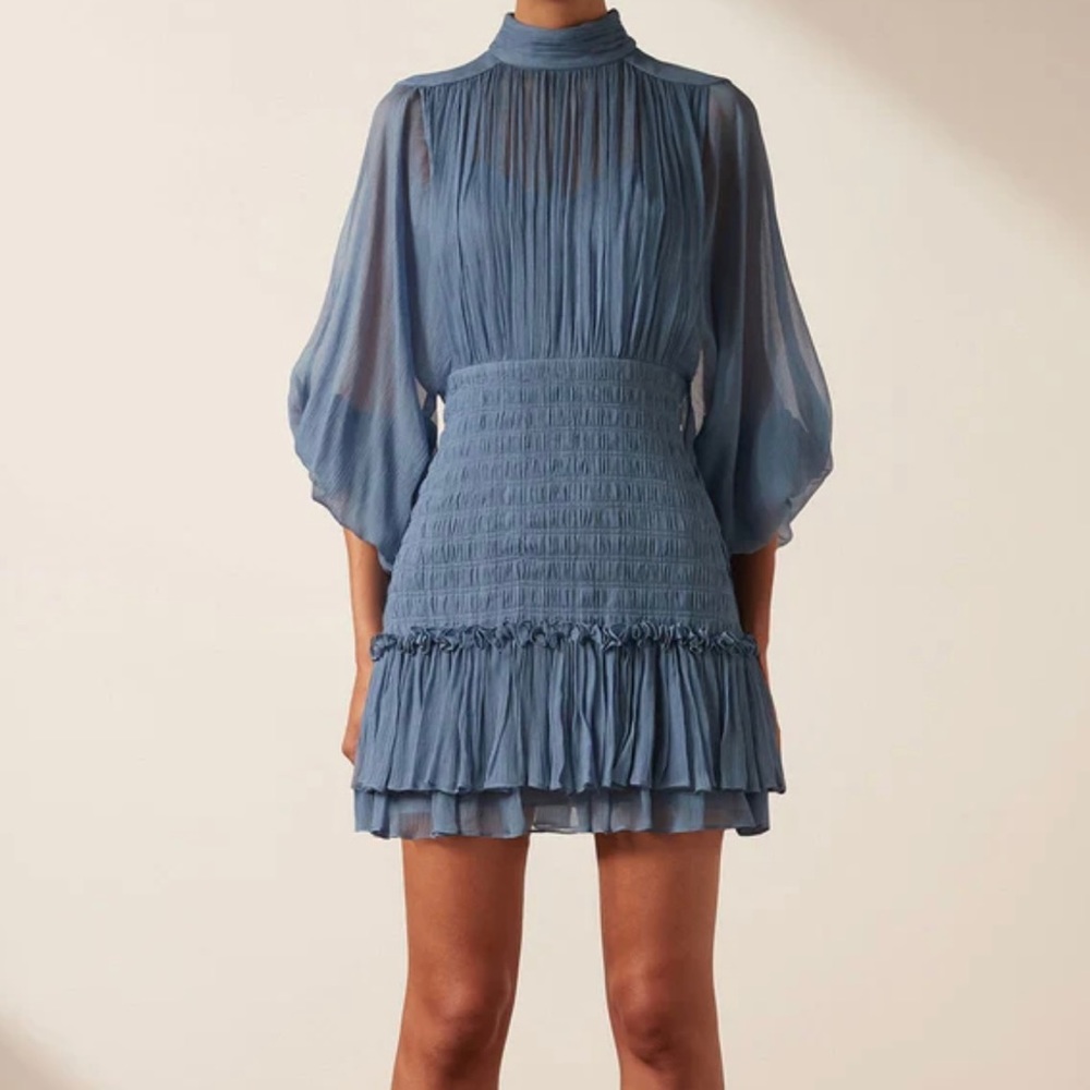 NWT Shona Joy - Noemi Long Sleeve Ruched Mini Dress